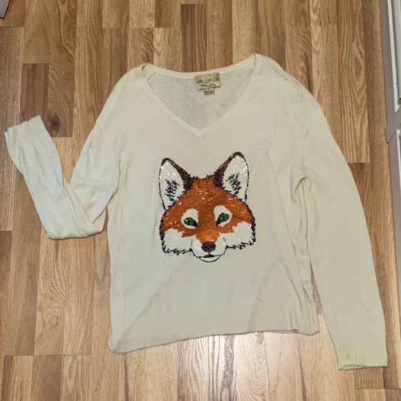Vneck Sequin Fox Sweater 